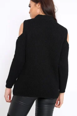 Rebellious Fashion Black Distressed Pearl Chunky Knit Jumper - Narla