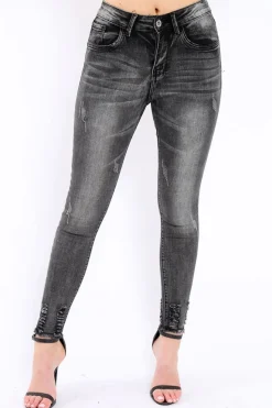 Rebellious Fashion Black Distressed Skinny Jeans - Isabellah