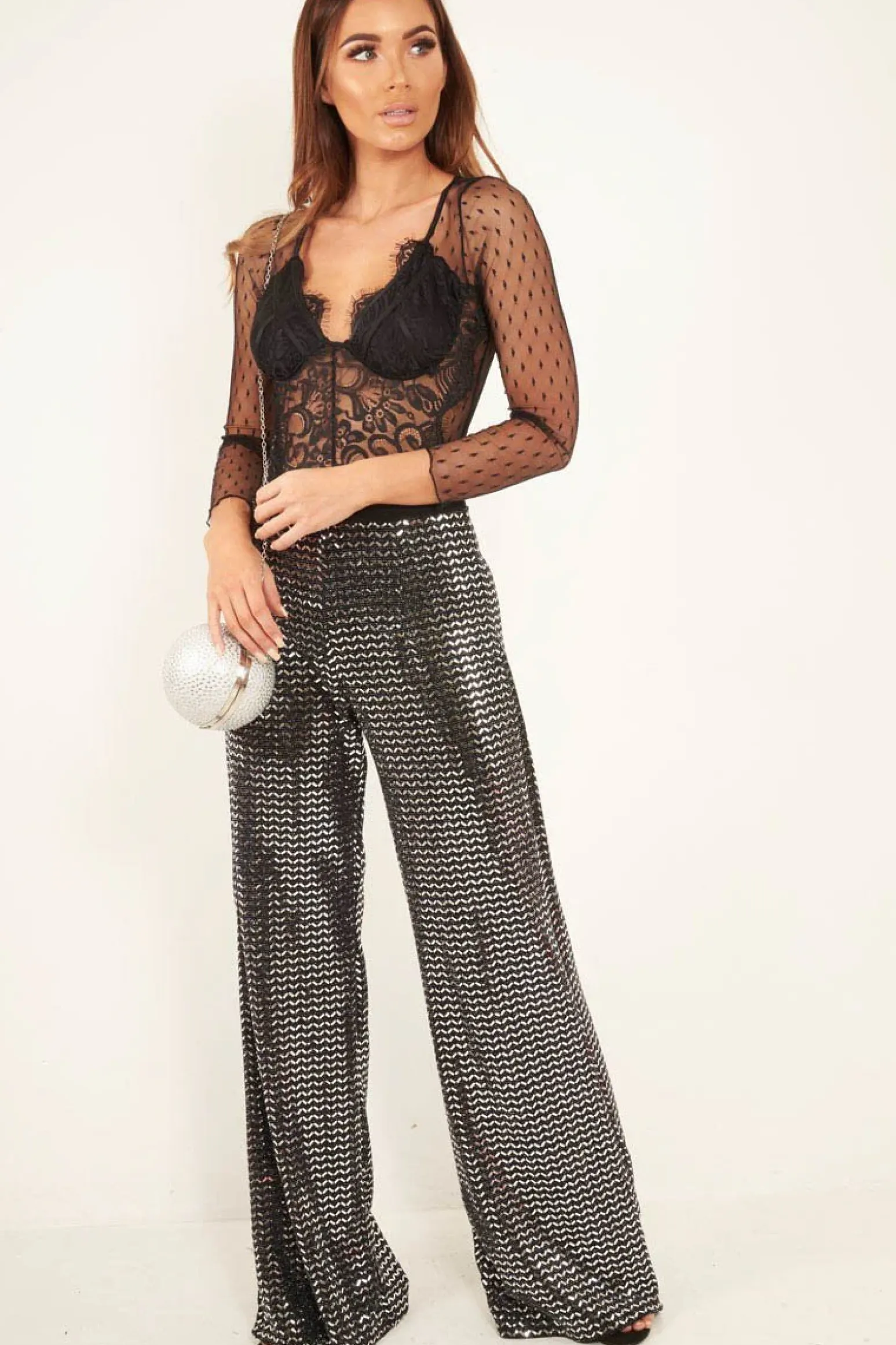 Rebellious Fashion Black Dobby Mesh Low Cut Bodysuit - Tamara