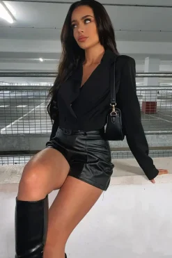 Rebellious Fashion Black Double Button Cropped Blazer - Dolly