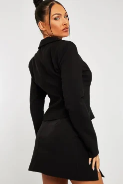 Rebellious Fashion Black Double Notch Split Mini Skirt - Charliee