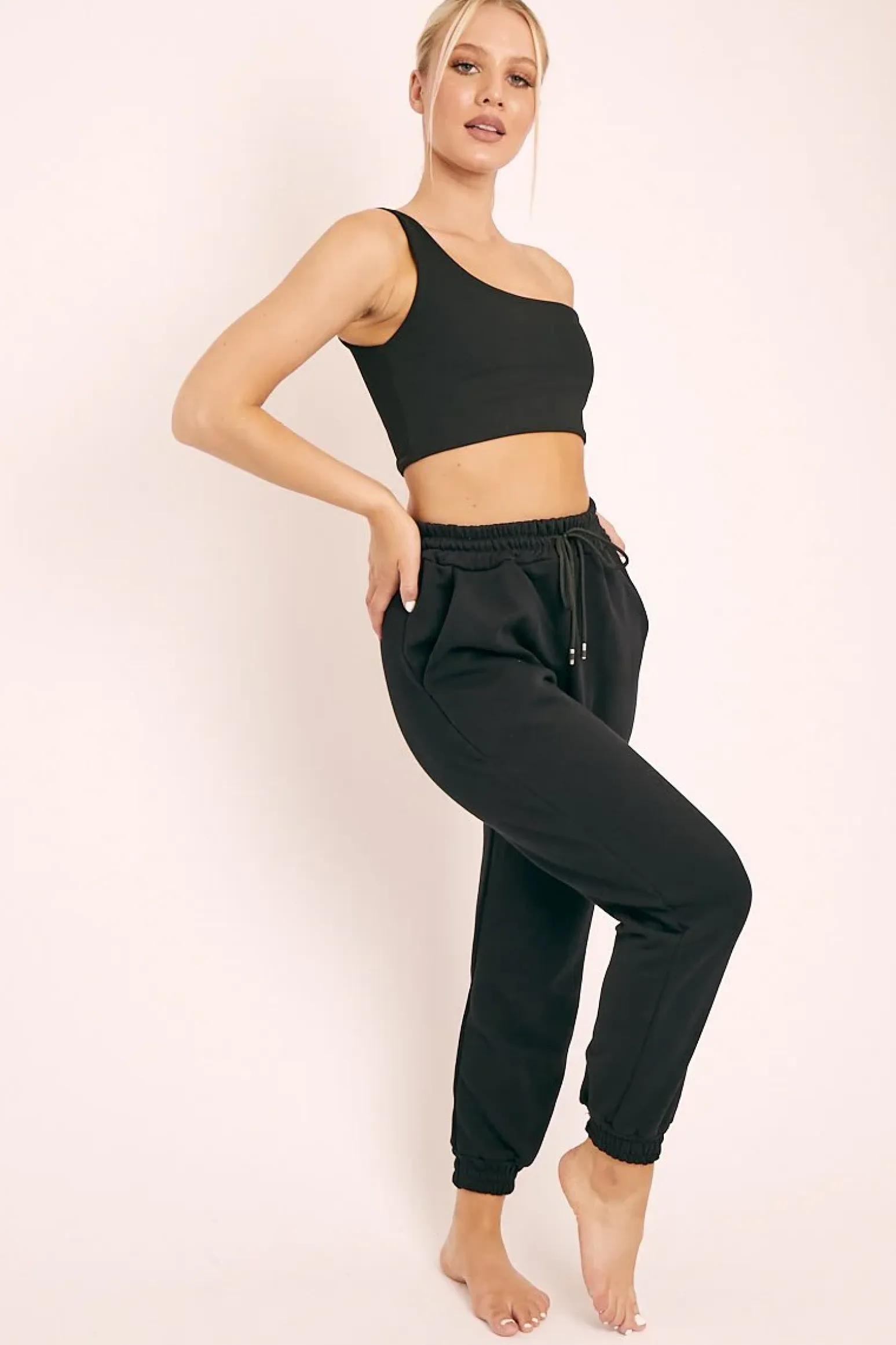 Rebellious Fashion Black Drawstring Waist Joggers - Charley