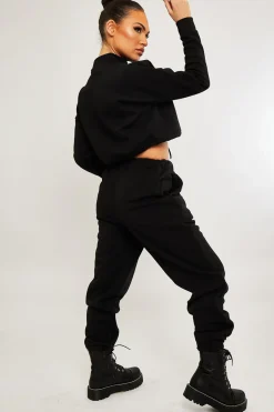 Rebellious Fashion Black Drawstring Waist Jumper and Joggers Co-ord - Kayla