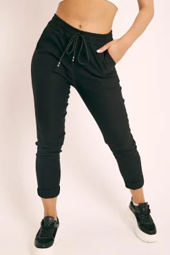Rebellious Fashion Black Drawstring Waist Trousers - Maddi