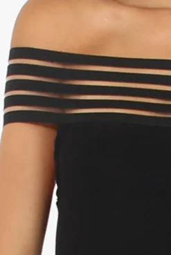 Rebellious Fashion Black Elasticated Bardot Bodysuit - Jill
