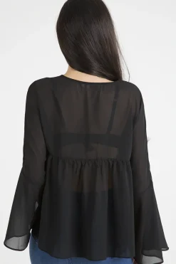 Rebellious Fashion Black Embroidered Bell Sleeve Blouse - Felicia