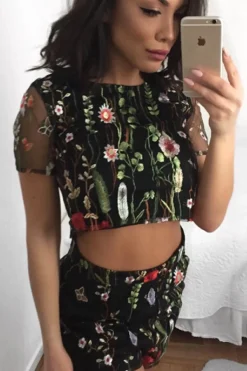 Rebellious Fashion Black Embroidered Floral Co-ord - Roxy