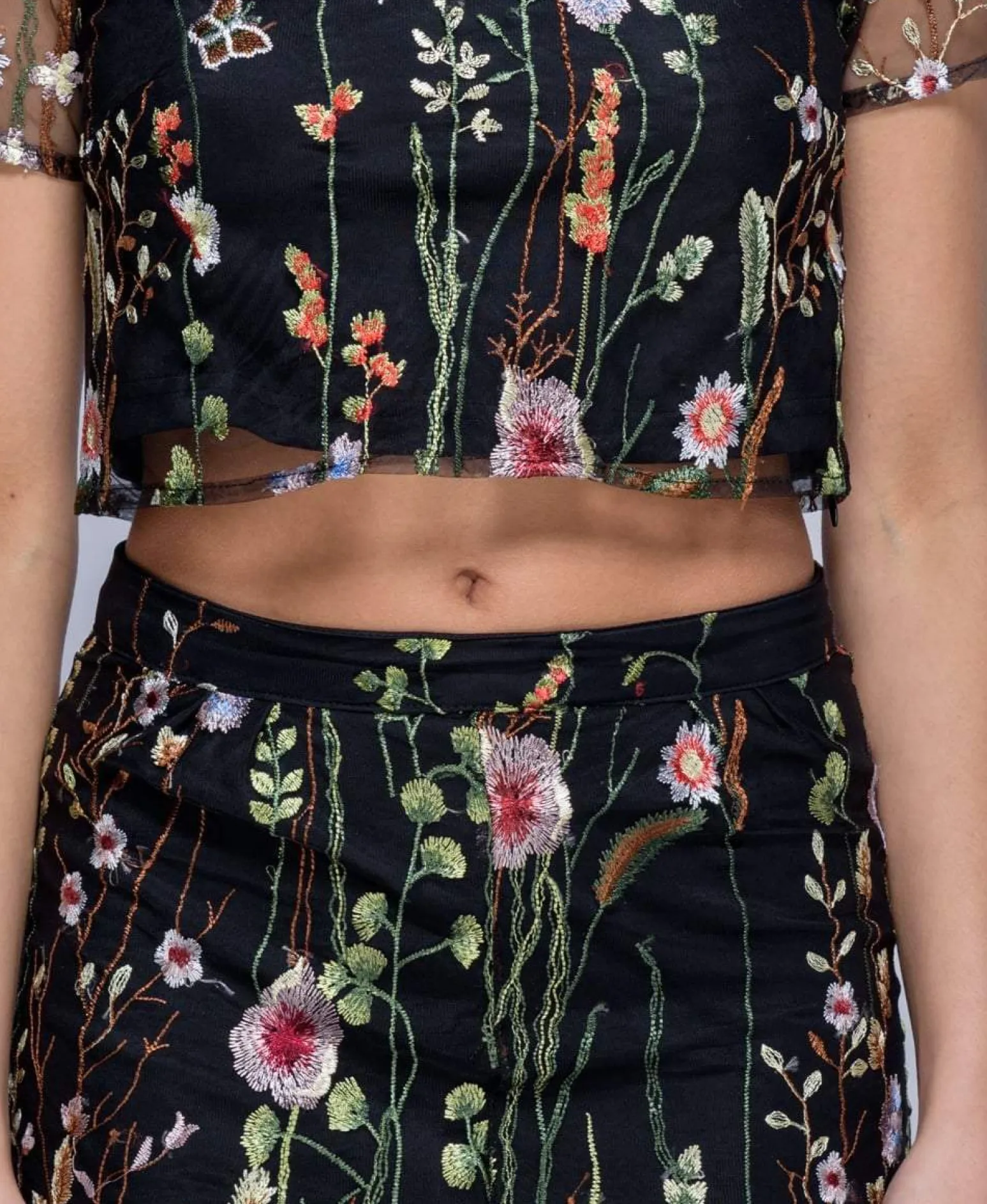 Rebellious Fashion Black Embroidered Floral Co-ord - Roxy