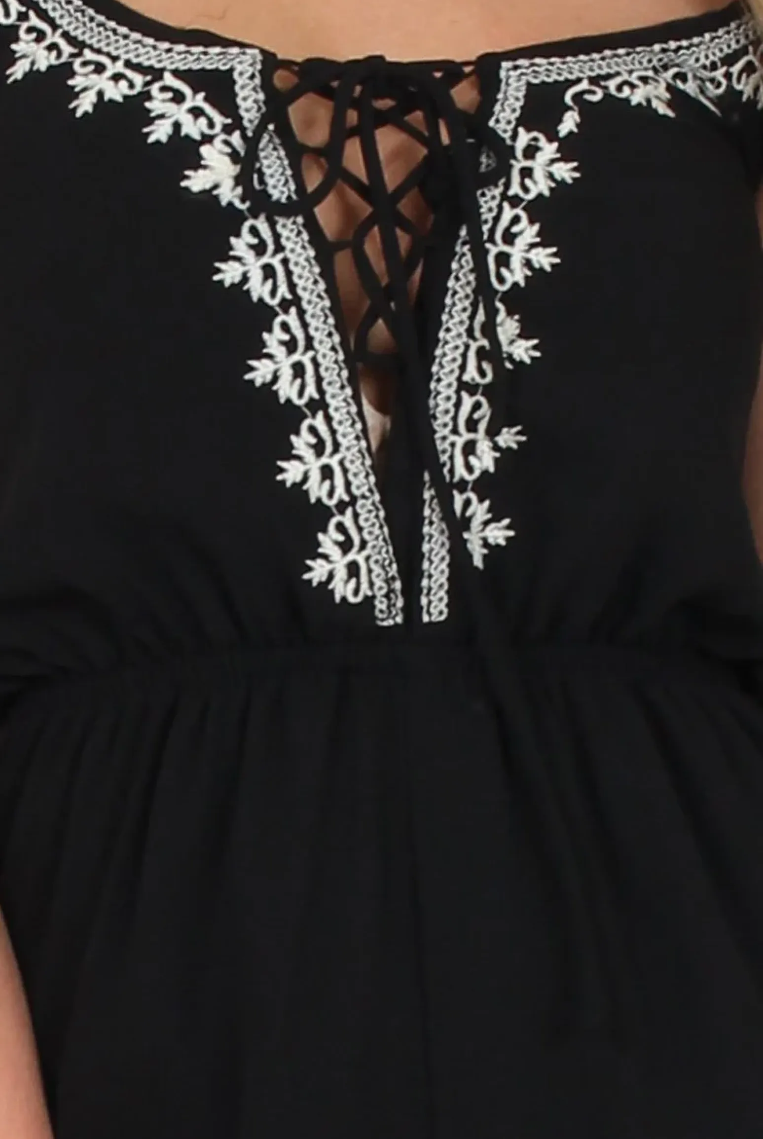 Rebellious Fashion Black Embroidered Fringe Playsuit - Kinsley