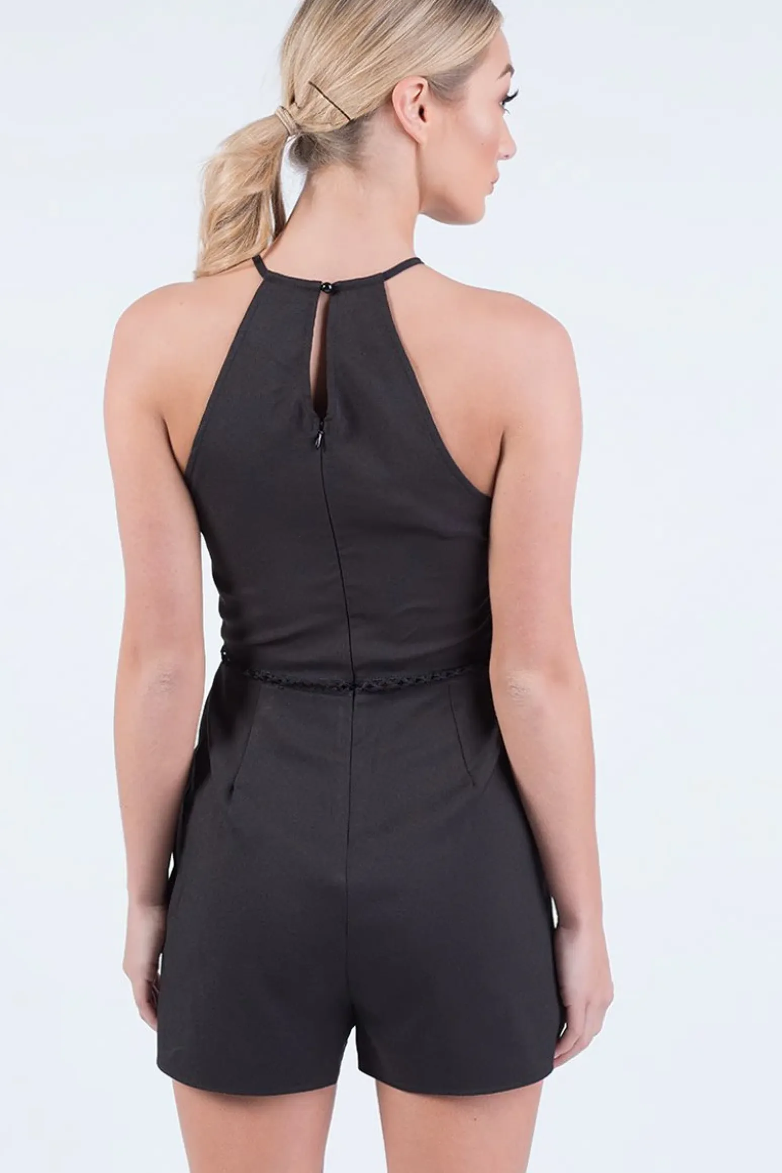Rebellious Fashion Black Embroidered High Neck Playsuit - Maya