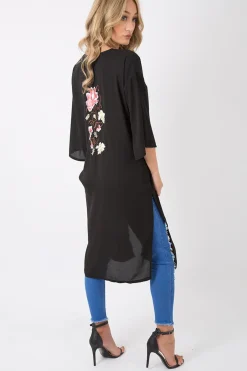 Rebellious Fashion Black Embroidered Kimono - Regan