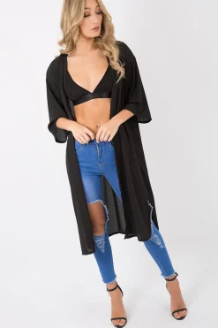 Rebellious Fashion Black Embroidered Kimono - Regan