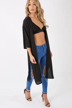 Rebellious Fashion Black Embroidered Kimono - Regan
