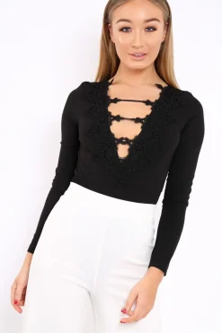 Rebellious Fashion Black Embroidered Print Bodysuit - Addilee