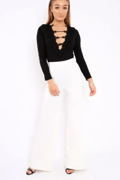 Rebellious Fashion Black Embroidered Print Bodysuit - Addilee