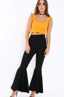 Rebellious Fashion Black Extreme Flare Trousers - Becki