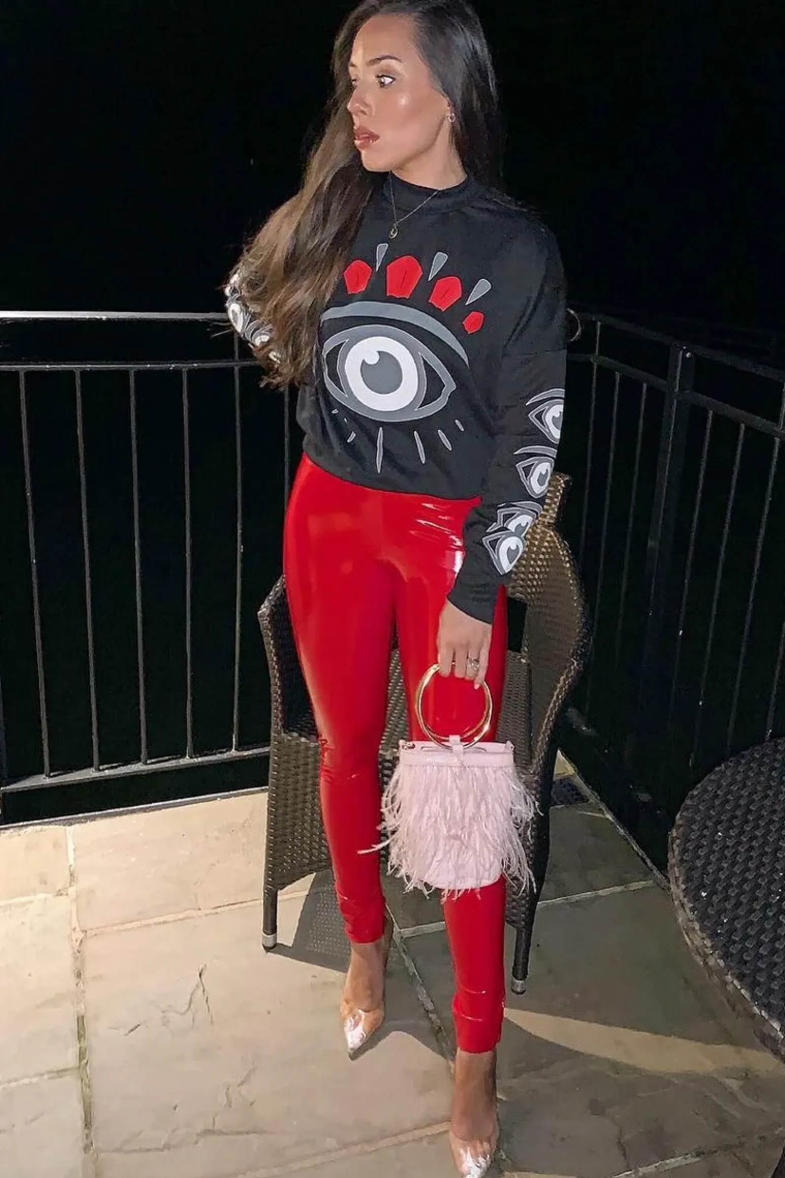 Rebellious Fashion Black Eye Print Crew Neck Sweatshirt - Lynden