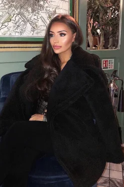Rebellious Fashion Black Faux Fur Button Front Teddy Coat - Aamna
