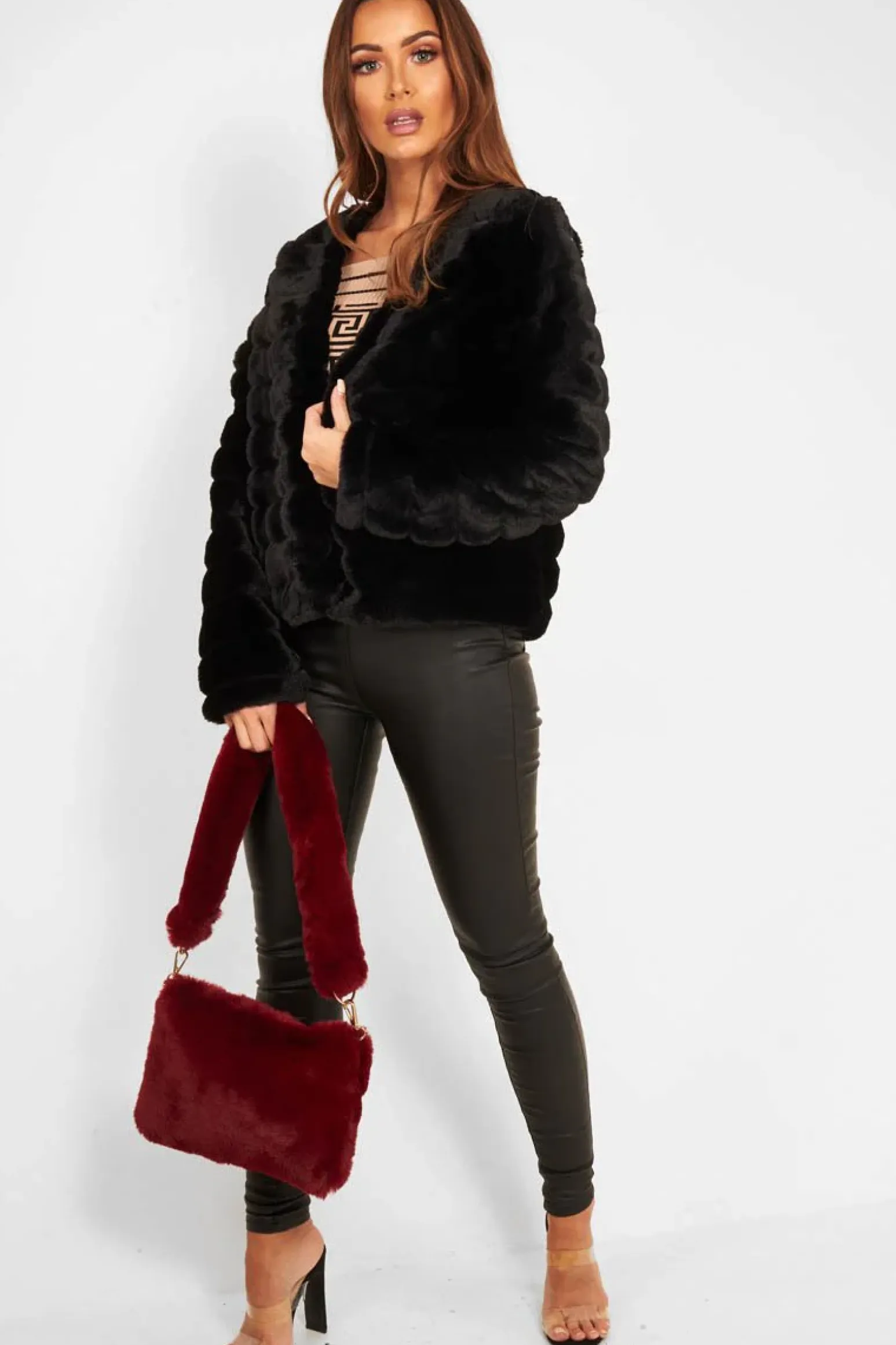 Rebellious Fashion Black Faux Fur Collarless Bubble Coat - Madyn