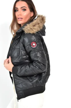 Rebellious Fashion Black Faux Fur Hooded Puffer Coat - Kamorah
