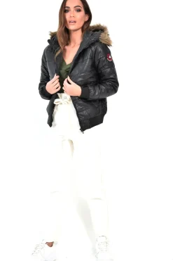 Rebellious Fashion Black Faux Fur Hooded Puffer Coat - Kamorah