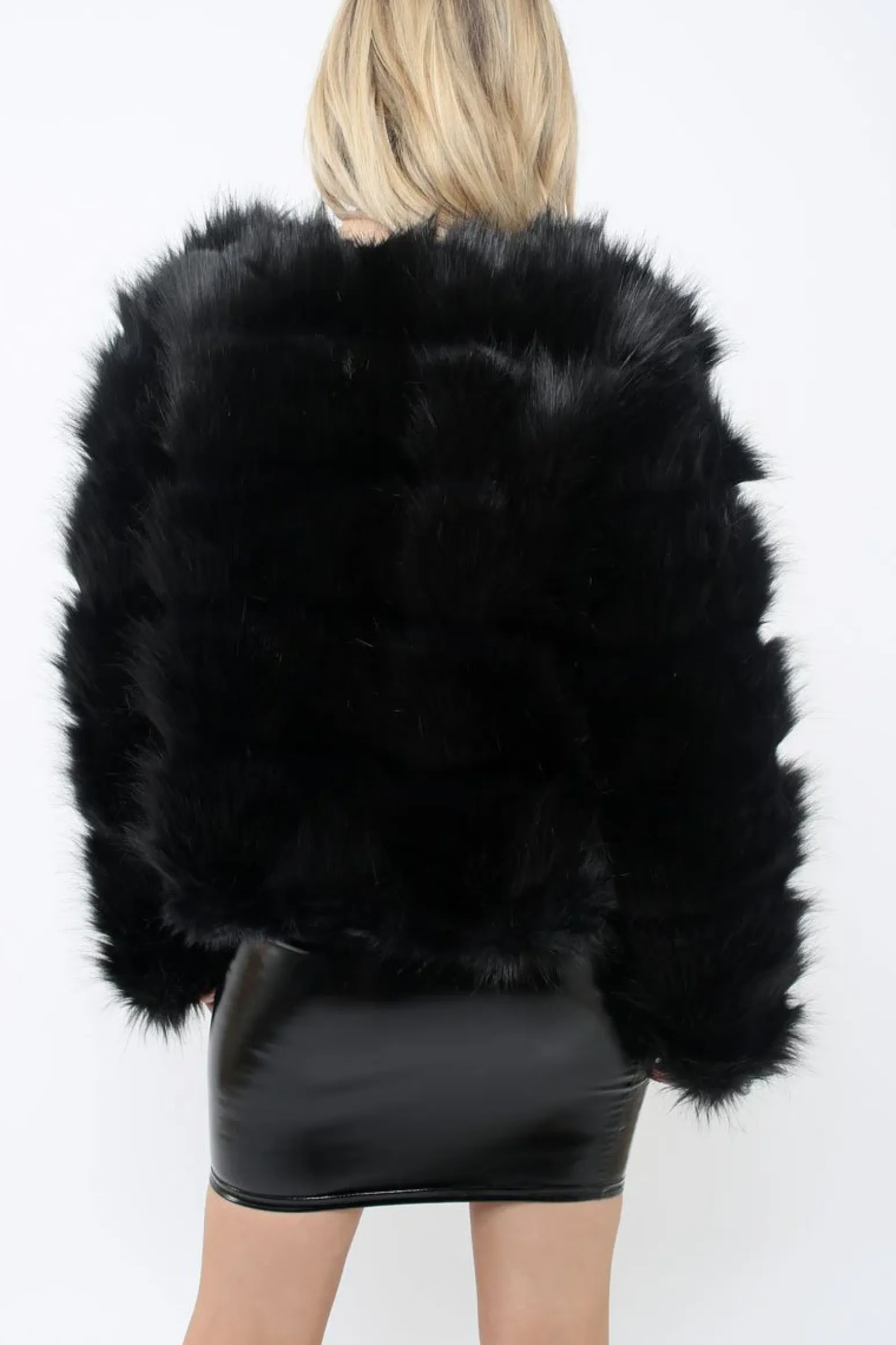 Rebellious Fashion Black Faux Fur Jacket - Amaria