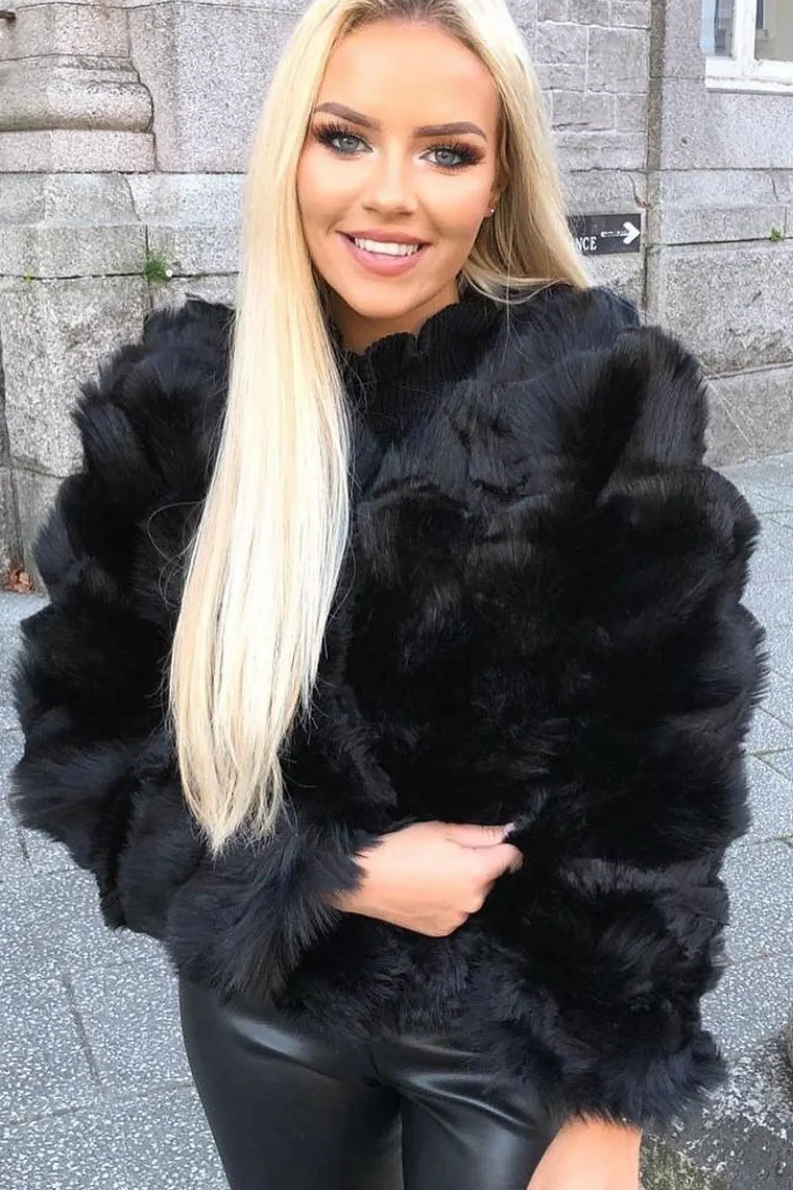 Rebellious Fashion Black Faux Fur Jacket - Estelle