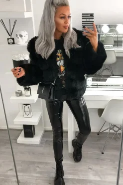 Rebellious Fashion Black Faux Fur Jacket - Estelle