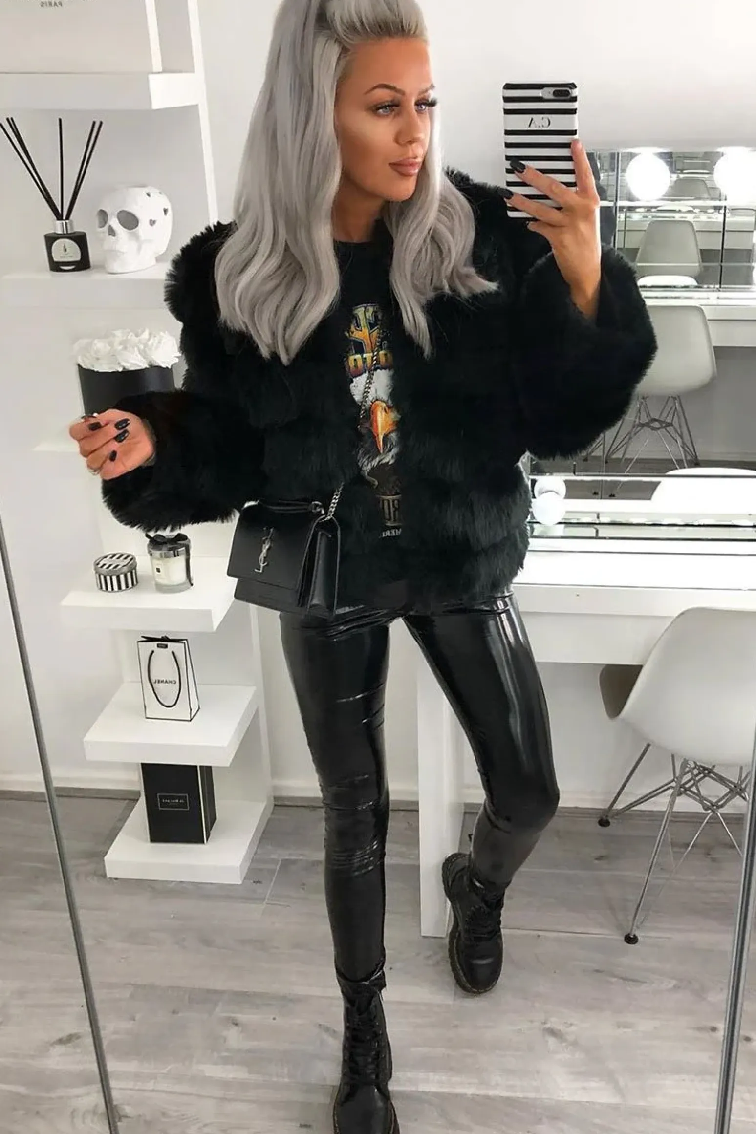Rebellious Fashion Black Faux Fur Jacket - Estelle