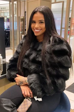 Rebellious Fashion Black Faux Fur Jacket - Estelle