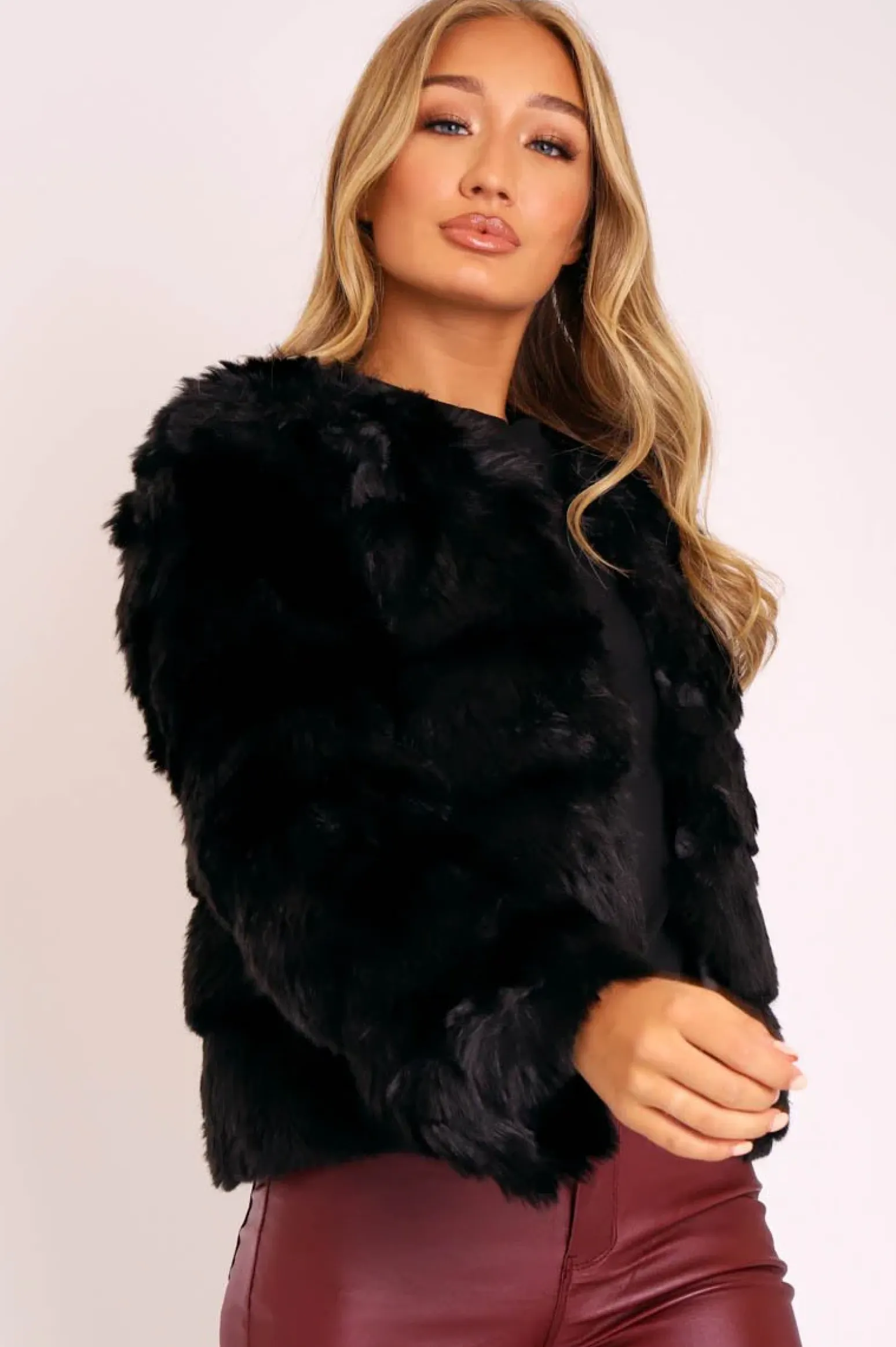 Rebellious Fashion Black Faux Fur Jacket - Estelle