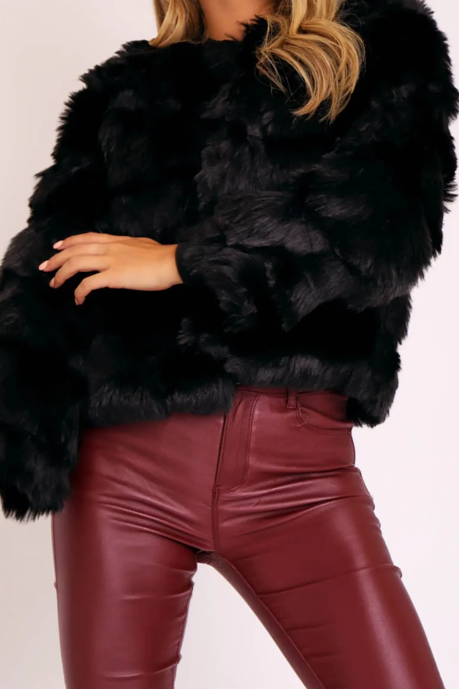 Rebellious Fashion Black Faux Fur Jacket - Estelle