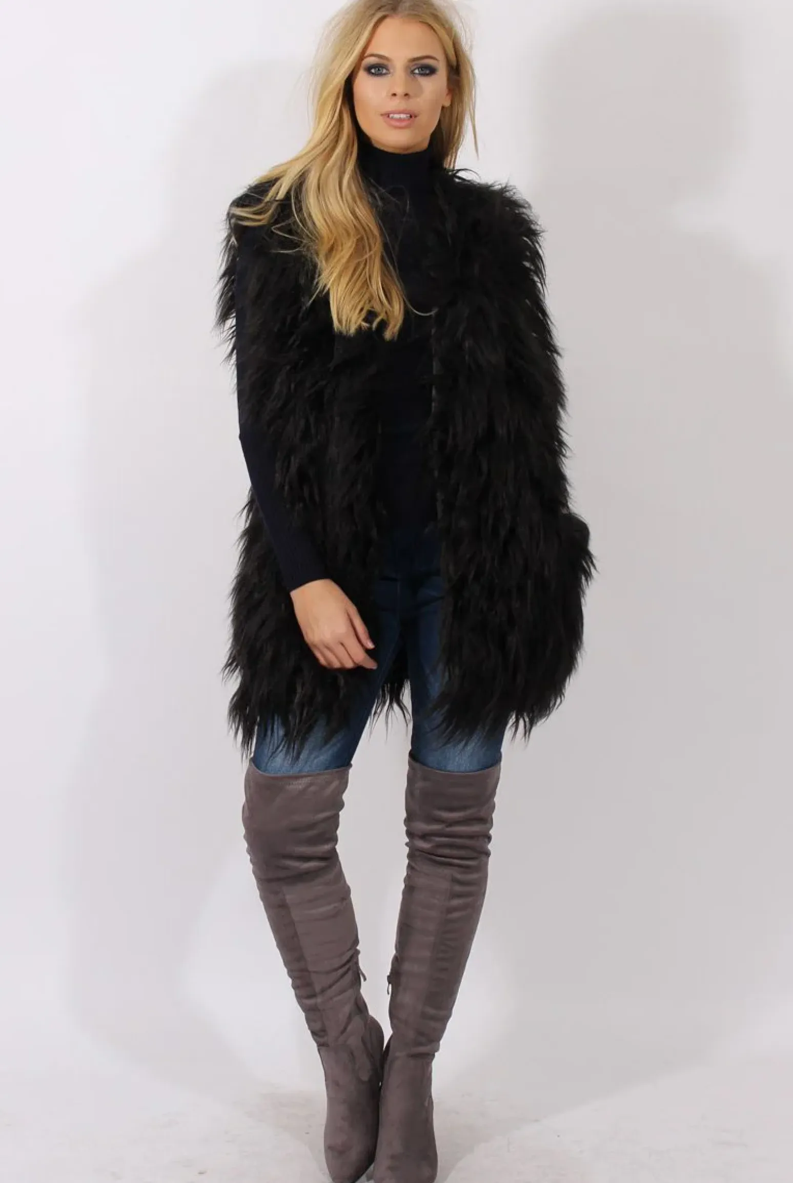 Rebellious Fashion Black Faux Fur Shaggy Gilet - Liberty