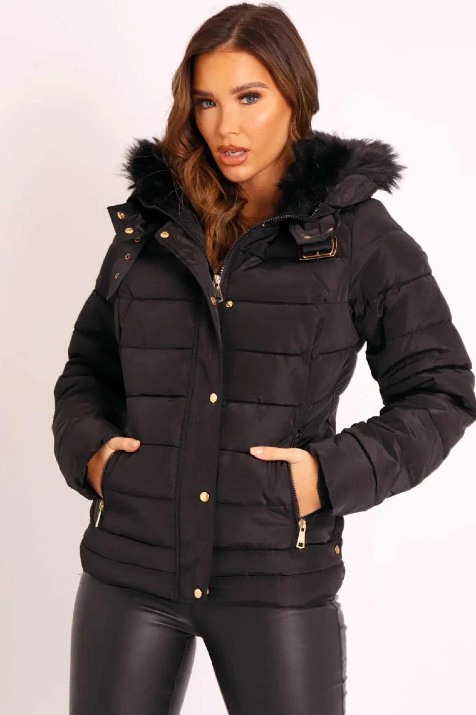 Rebellious Fashion Black Faux Fur Trim Hood Padded Coat - Jessabelle