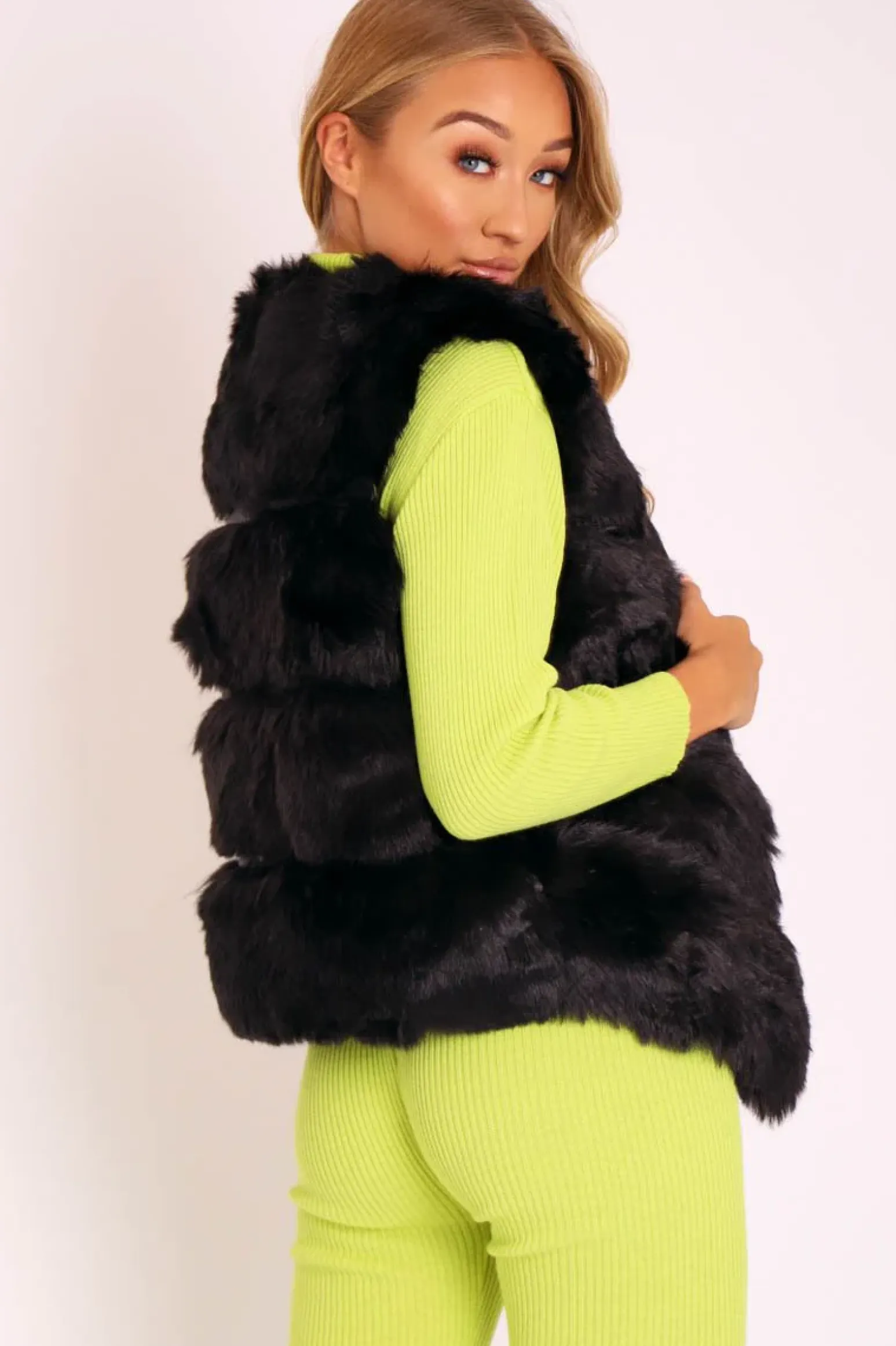 Rebellious Fashion Black Faux leather and Fur Gilet - Felicia