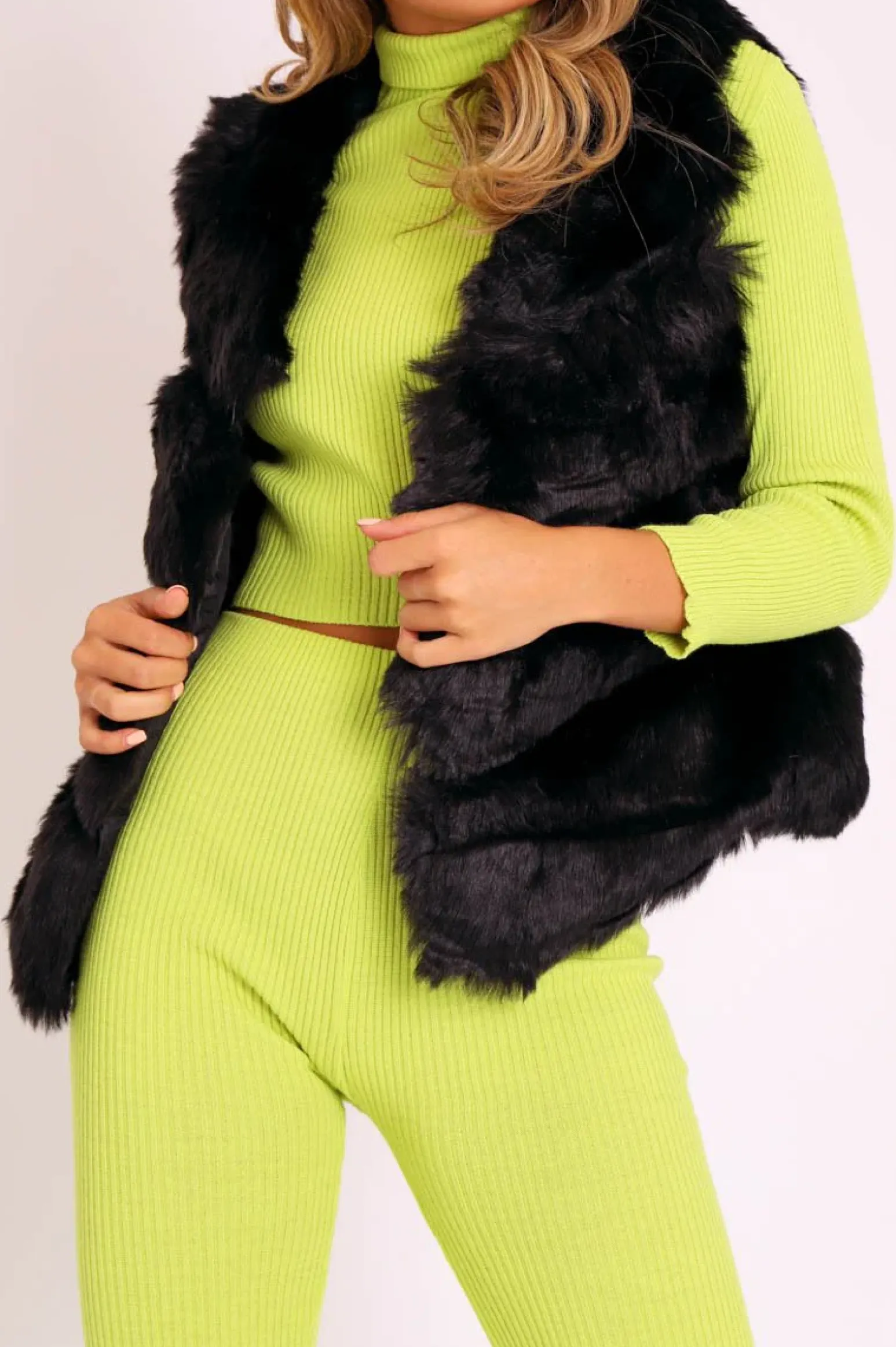 Rebellious Fashion Black Faux leather and Fur Gilet - Felicia