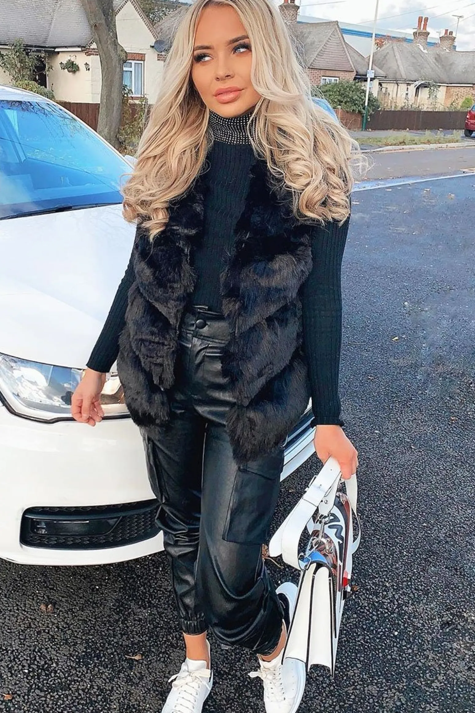 Rebellious Fashion Black Faux leather and Fur Gilet - Felicia