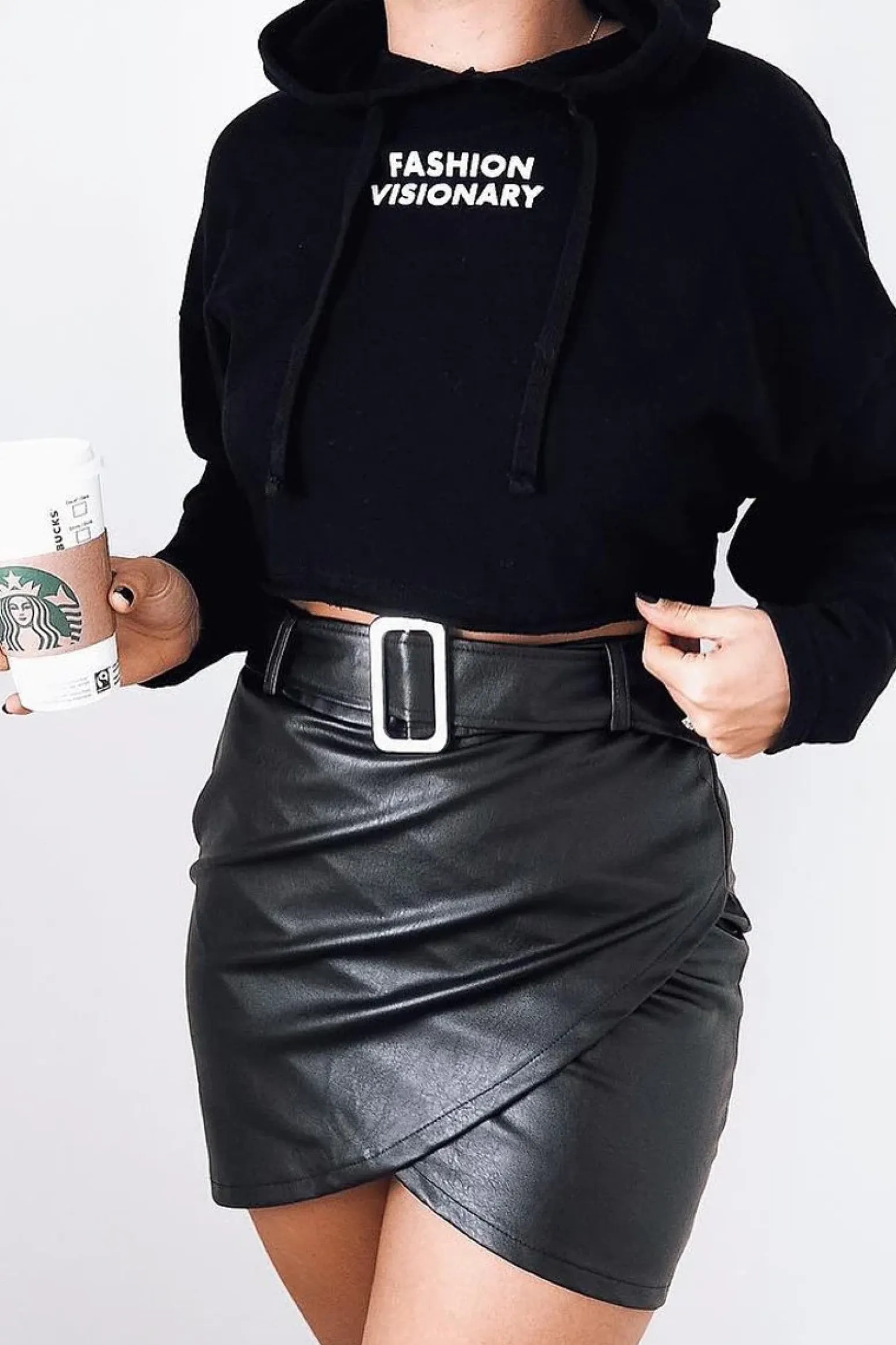 Rebellious Fashion Black Faux Leather Belted Wrap Mini Skirt - Skye