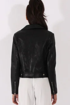 Rebellious Fashion Black Faux Leather Biker Jacket - Dallas