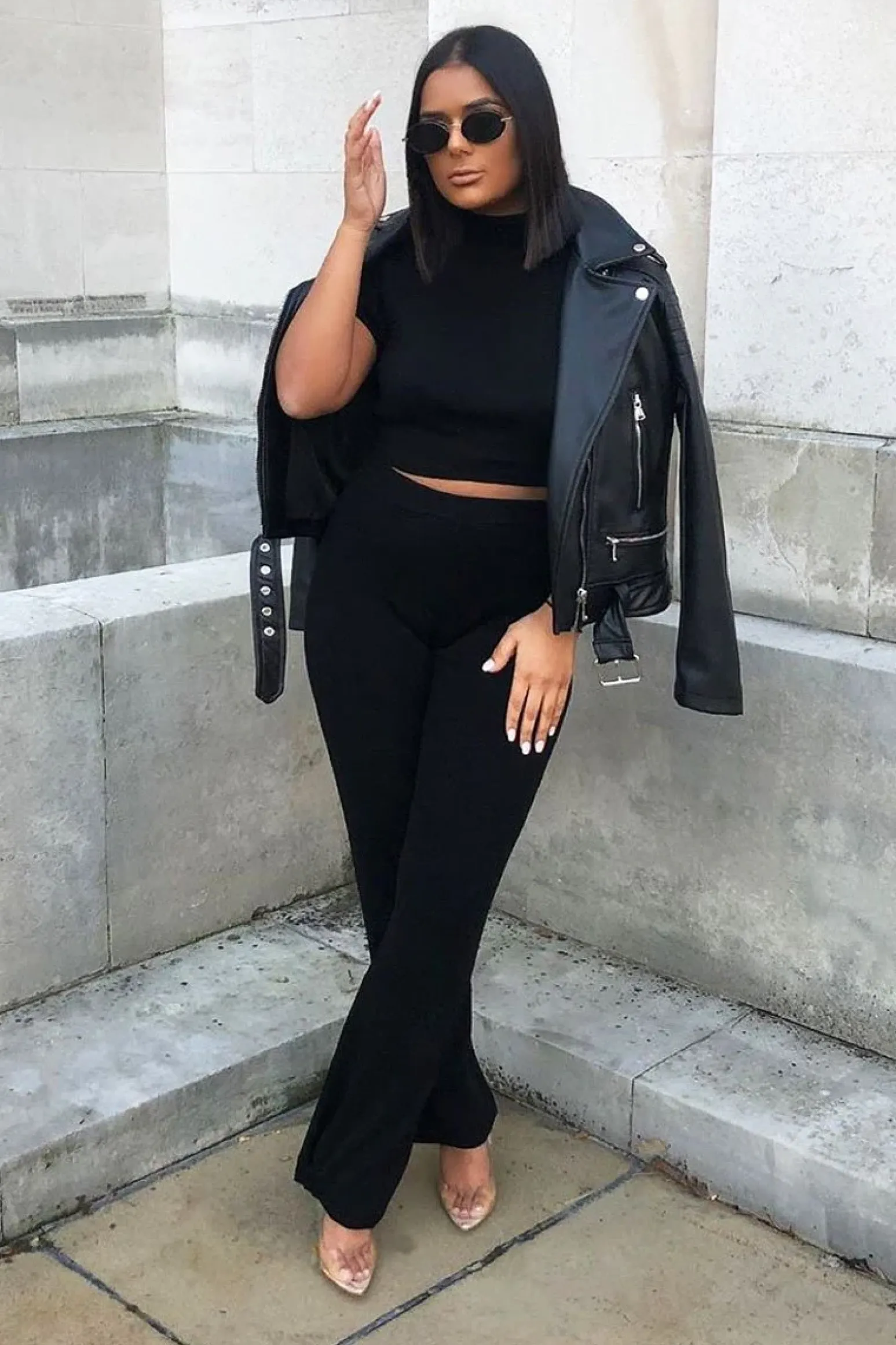 Rebellious Fashion Black Faux Leather Crop Zip Front Jacket - Deniya