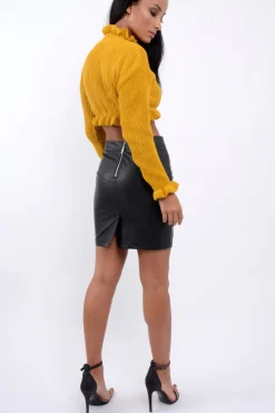 Rebellious Fashion Black Faux Leather Embroidered Skirt - Ming
