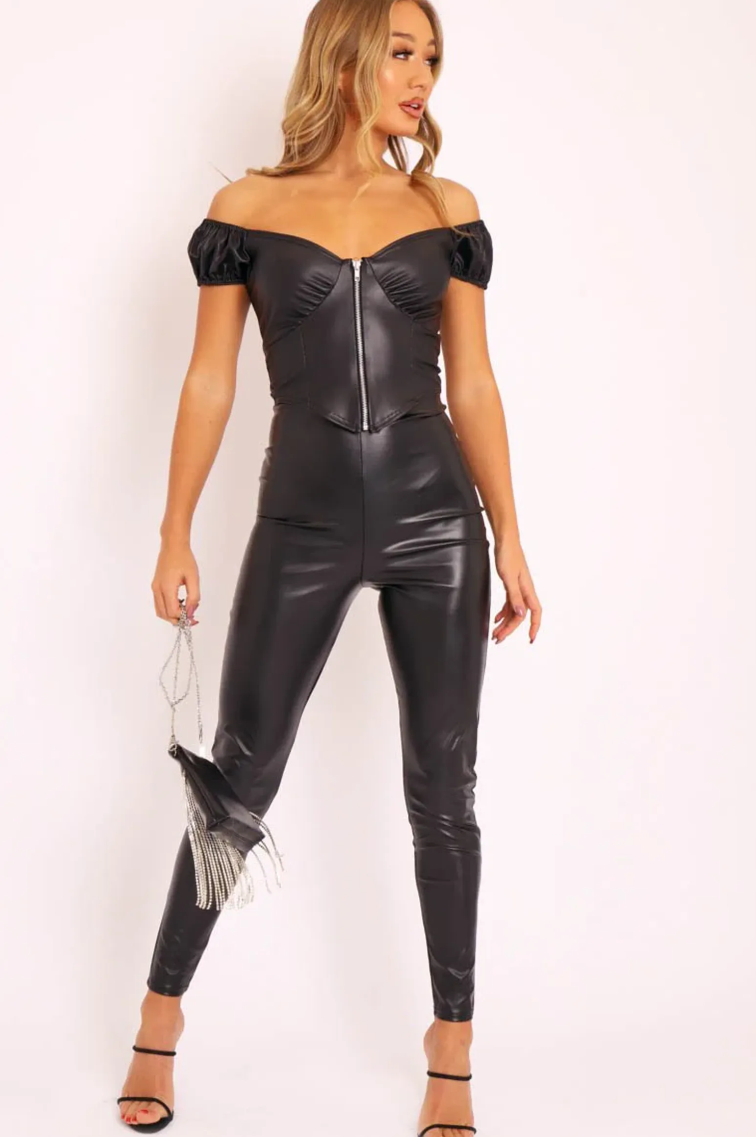Rebellious Fashion Black Faux Leather Extreme High Waist Leggings - Tarini
