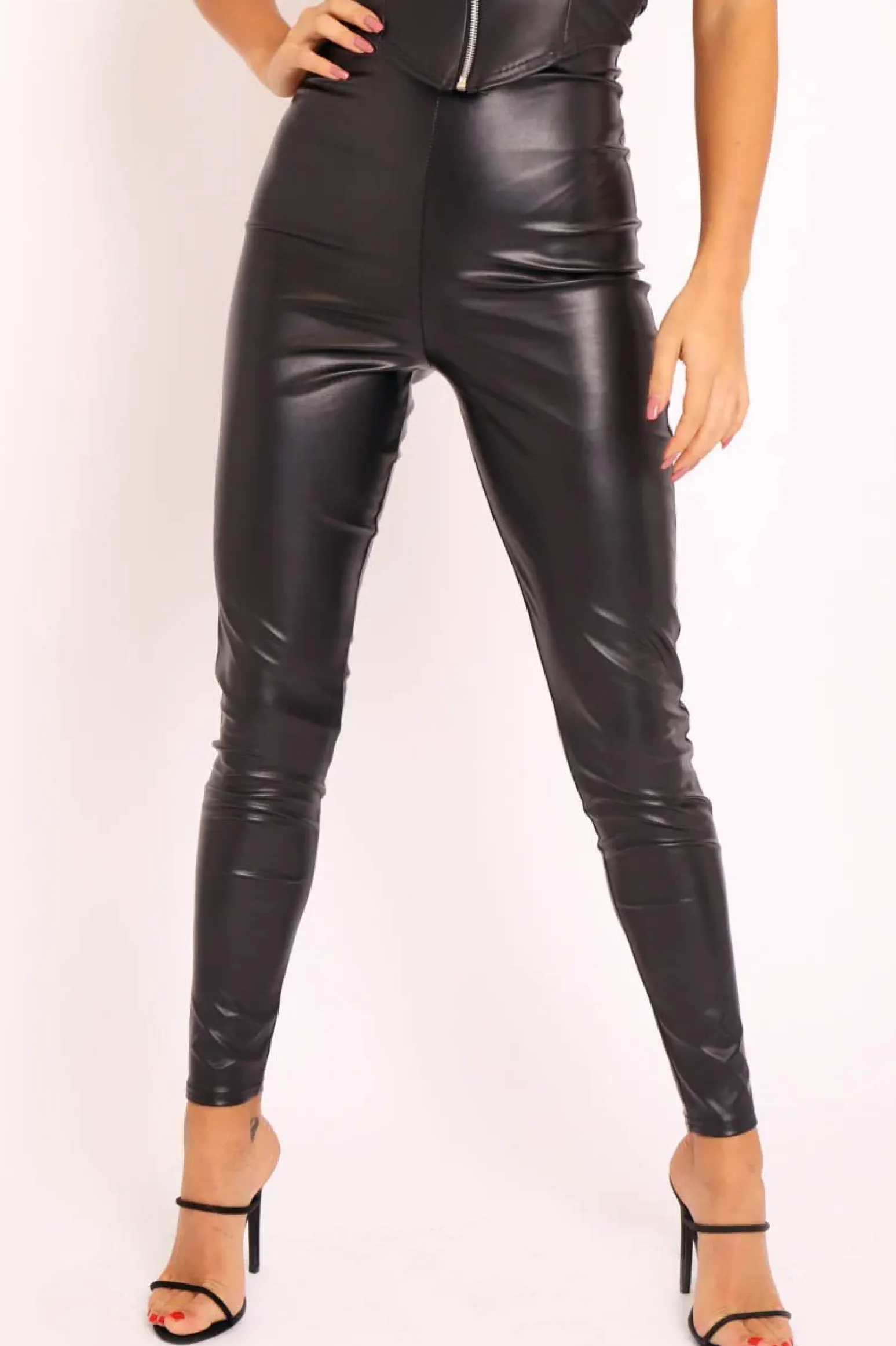 Rebellious Fashion Black Faux Leather Extreme High Waist Leggings - Tarini
