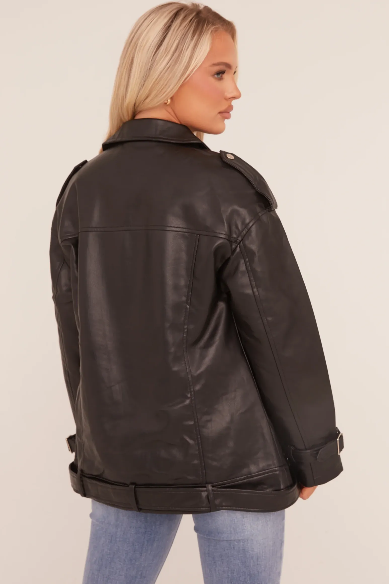 Rebellious Fashion Black Faux Leather Longline Biker Jacket - Billie
