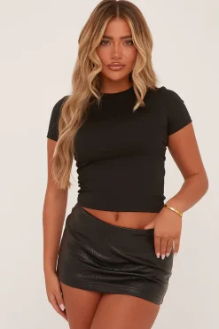 Rebellious Fashion Black Faux Leather Micro Mini Skort - Emilia