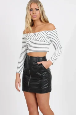 Rebellious Fashion Black Faux Leather Mini Skirt - Paige