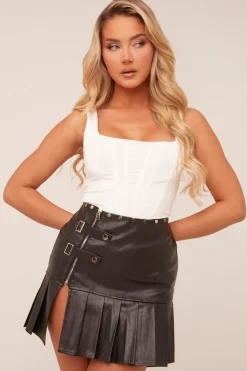Rebellious Fashion Black Faux Leather Pleated Mini Skirt - Reaya