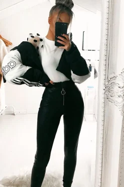 Rebellious Fashion Black Faux Leather Ring Zip Leggings - Griffin
