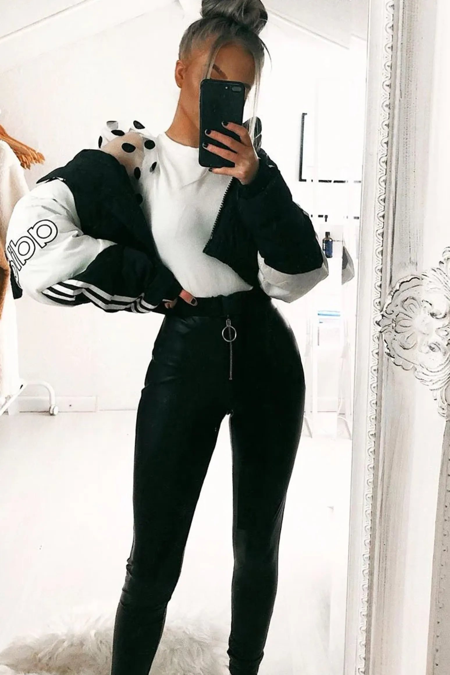 Rebellious Fashion Black Faux Leather Ring Zip Leggings - Griffin