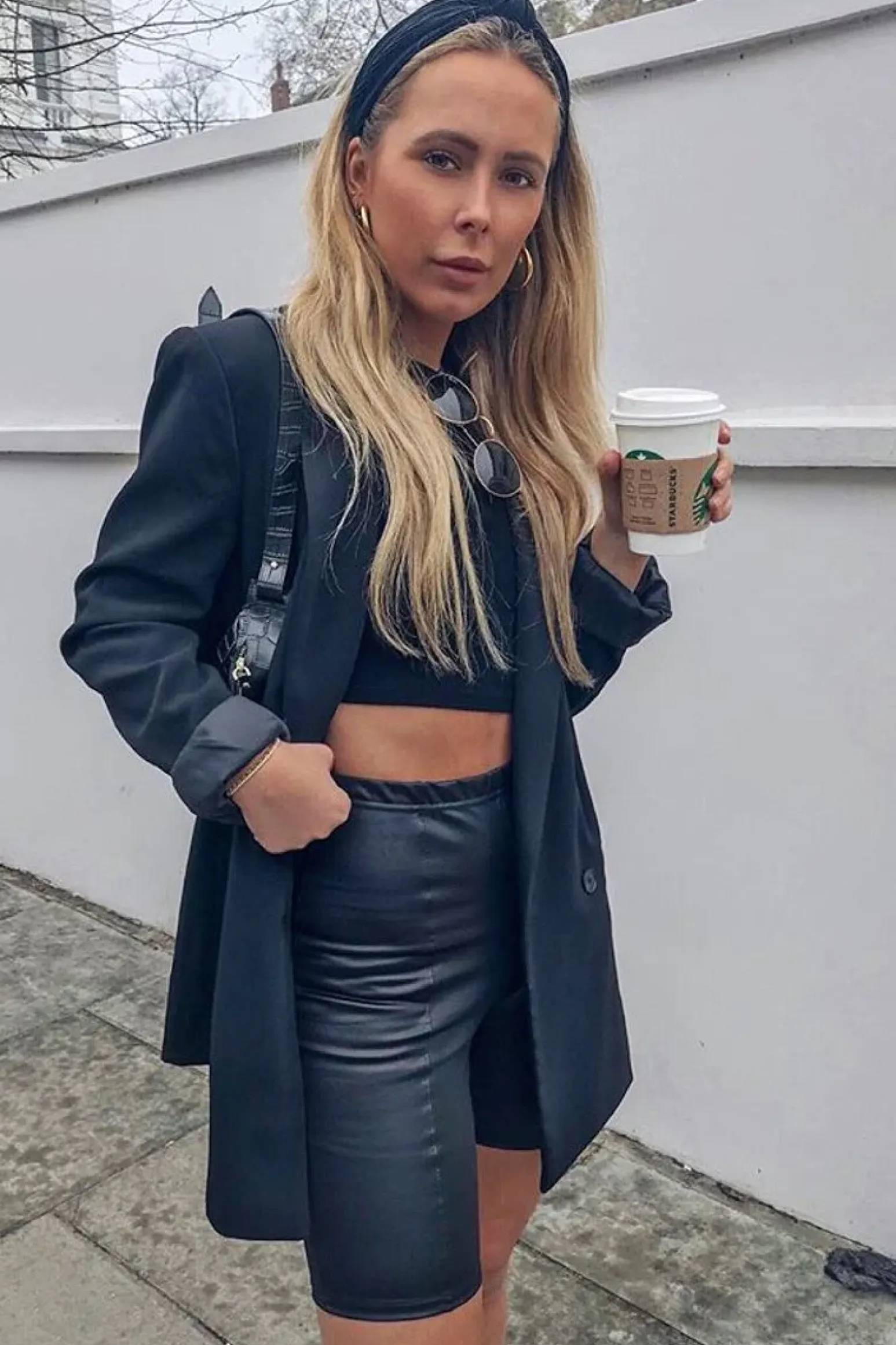 Rebellious Fashion Black Faux Leather Seam Front Cycling Shorts - Katrin